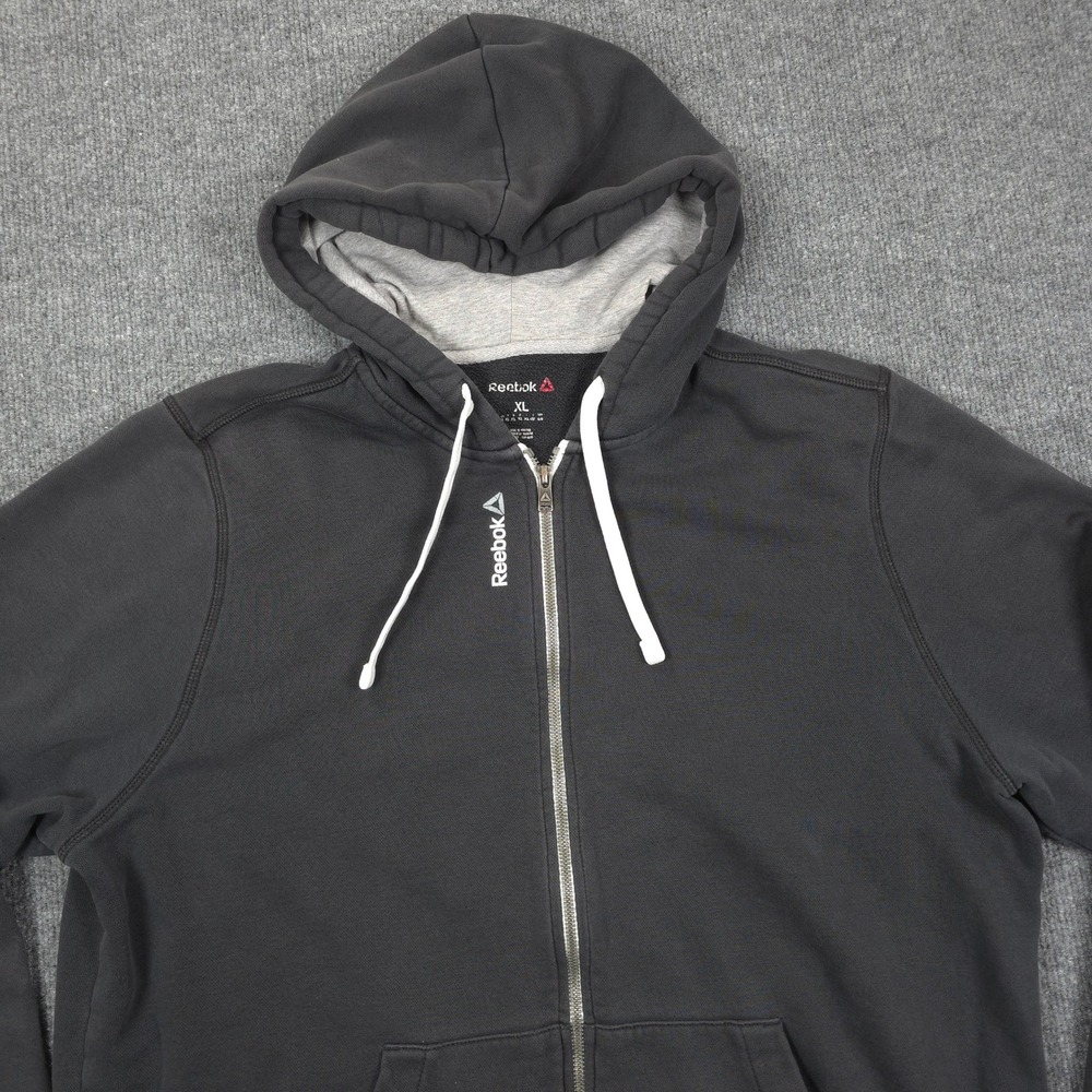 Reebok Hoodie Mens XL Black Full Zip Fleece Athletic Workout Gym Loungewear